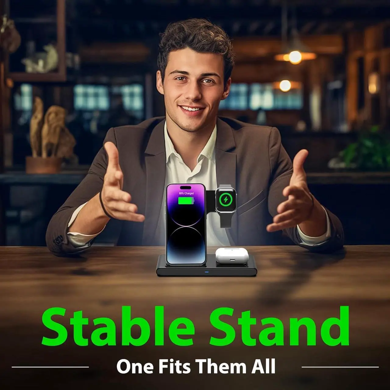 Alt view image 6 of 6 - Wireless Charger iPhone Charging Station: 3 in 1 Charger Stand Multiple Devices for  - iPhone 15 14 Pro Max 13 12 11 - Watch 9 8 7 6 5 4 3 2 Se - Airpods 3 2 Pro