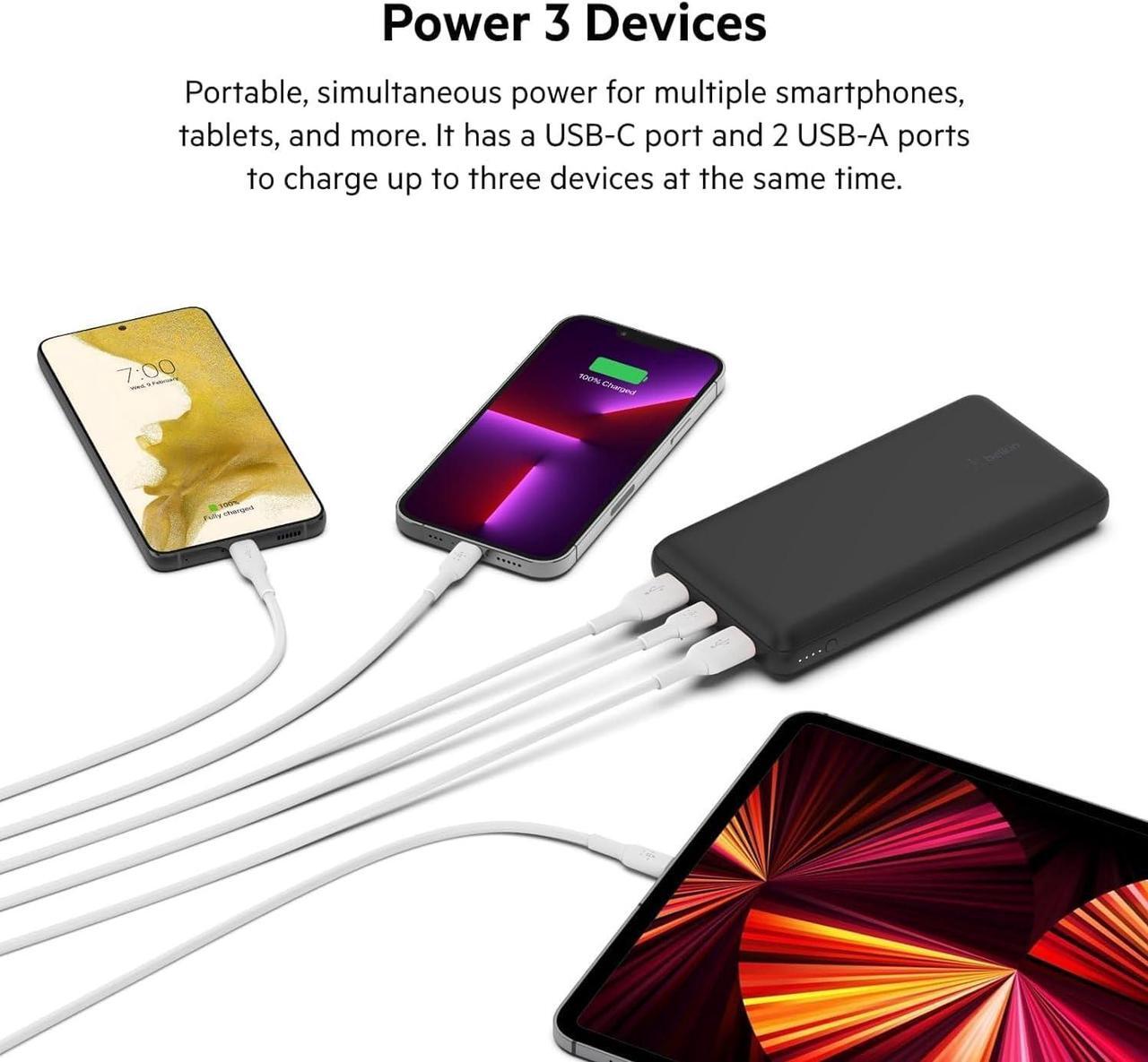 Alt view image 2 of 7 - BoostCharge USB-C Portable Charger 20k Power Bank w/ 1 USB-C Port and 2 USB-A Ports with USB-C to USB-A Cable for iPhone 15 15 Plus 15 Pro 15 Pro Max  Galaxy S24 & More - Black
