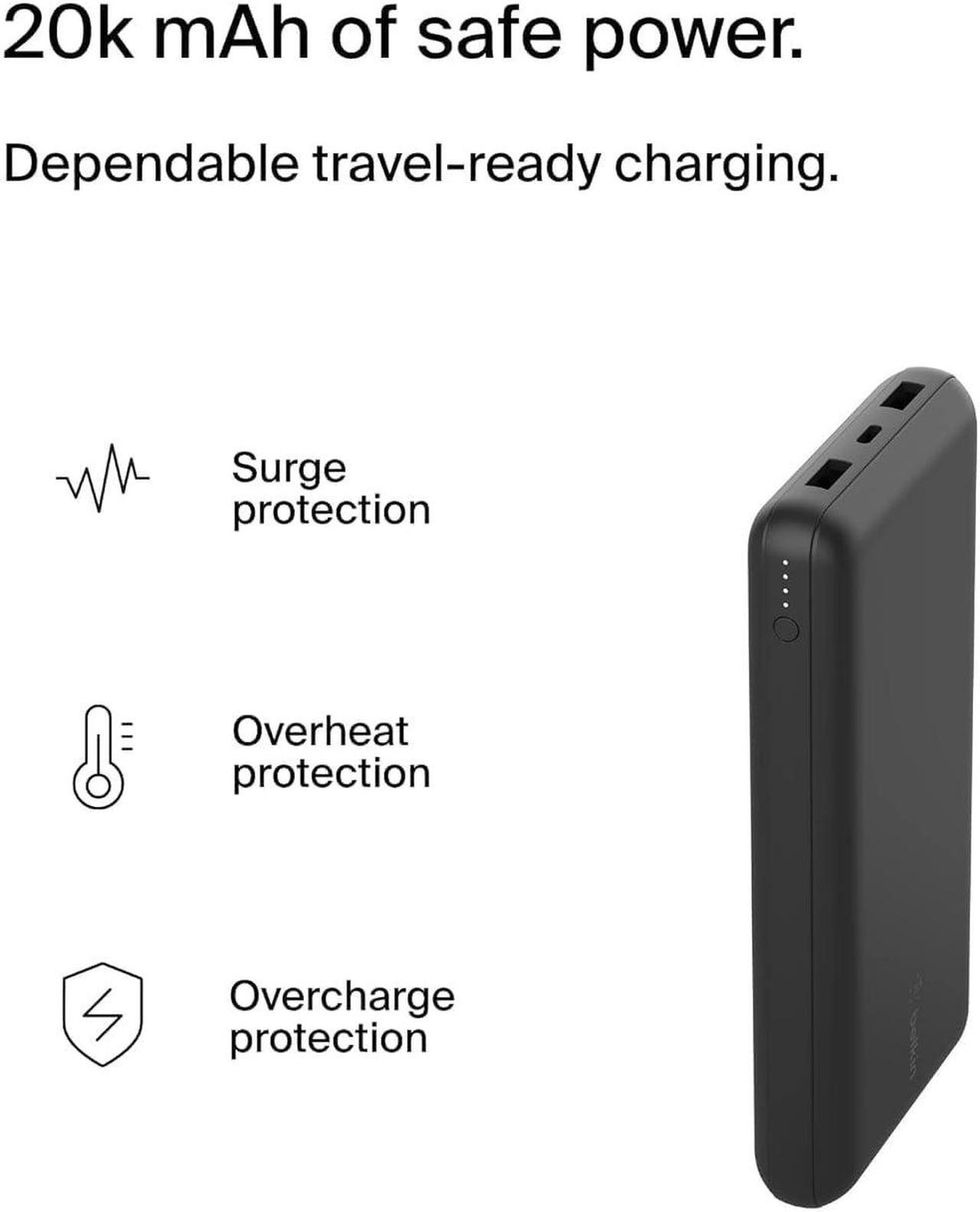 Alt view image 4 of 7 - BoostCharge USB-C Portable Charger 20k Power Bank w/ 1 USB-C Port and 2 USB-A Ports with USB-C to USB-A Cable for iPhone 15 15 Plus 15 Pro 15 Pro Max  Galaxy S24 & More - Black