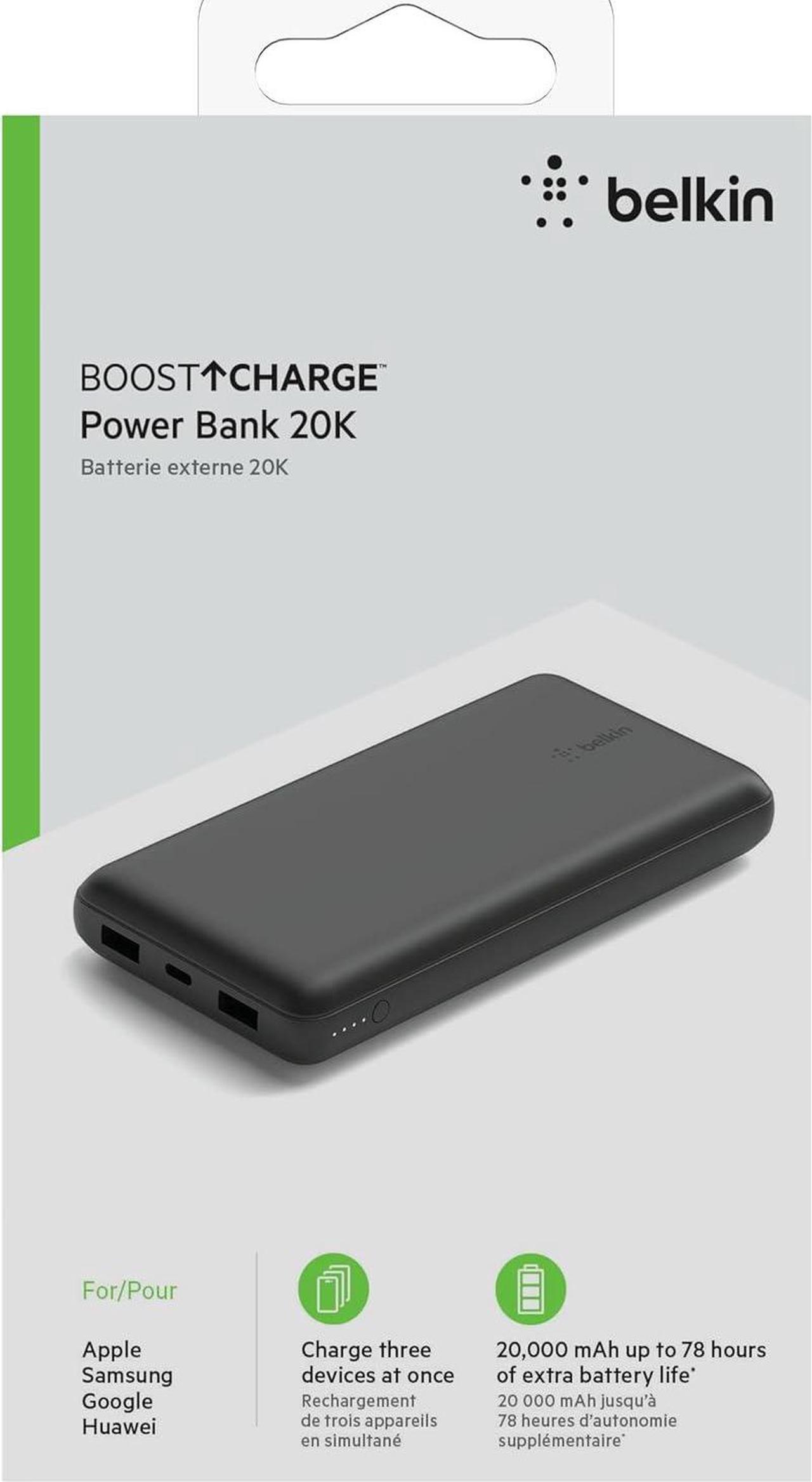 Alt view image 7 of 7 - BoostCharge USB-C Portable Charger 20k Power Bank w/ 1 USB-C Port and 2 USB-A Ports with USB-C to USB-A Cable for iPhone 15 15 Plus 15 Pro 15 Pro Max  Galaxy S24 & More - Black