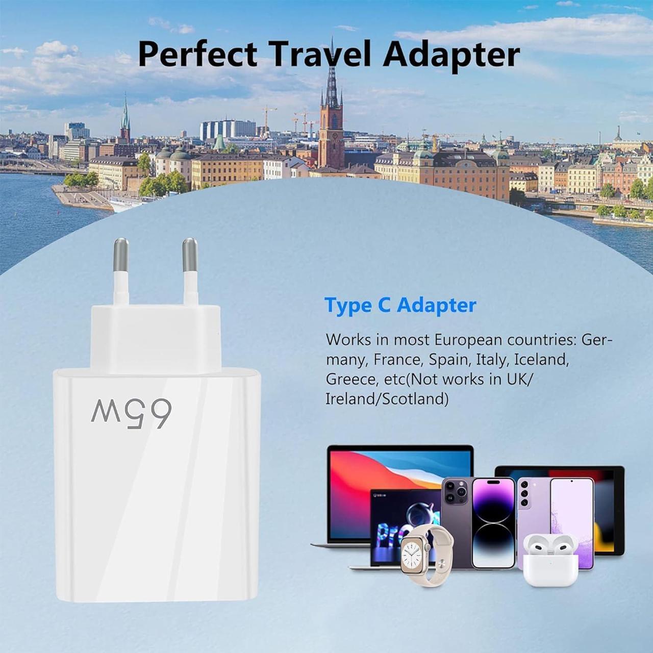 Alt view image 5 of 7 - European USB C Charger Block, PD20W QC3.0 Fast Charging Multi Ports, 2 USB C 3 USB A Europe Plug Compatible for iPhone 15 14 13 12 11 Pro Max XS XR X SE Plus, Samsung S22 S21 A13, Phones