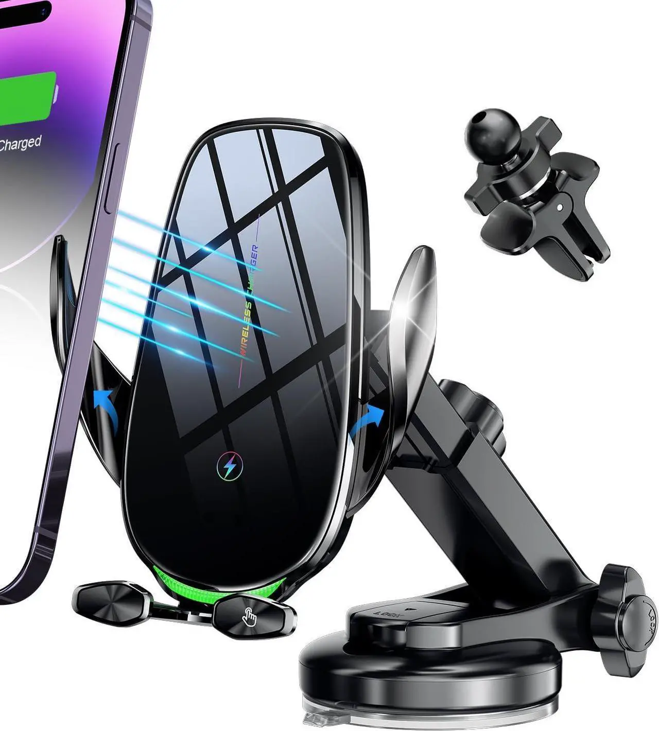 Main image of Wireless Car Charger, 15W Fast Wireless Charger for car Auto-Clamping, fit for iPhone 15 14 13 12 11 Pro Max Xs, Samsung Galaxy S23 Ultra S22 S21 S20, S10+ S9+ Note 9, etc