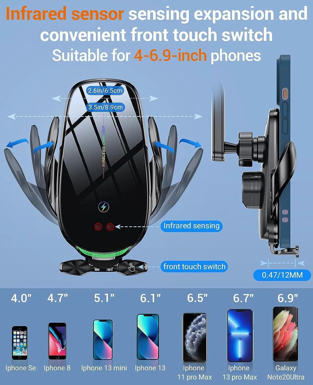 Alt view image 3 of 6 - Wireless Car Charger, 15W Fast Wireless Charger for car Auto-Clamping, fit for iPhone 15 14 13 12 11 Pro Max Xs, Samsung Galaxy S23 Ultra S22 S21 S20, S10+ S9+ Note 9, etc