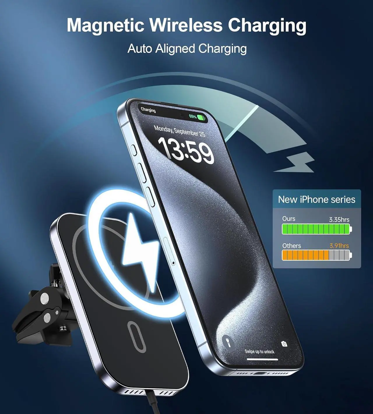 Alt view image 2 of 7 - for MagSafe Car Mount Charger With Adapter, Magnetic Wireless Charger for Car Vent [2024 Upgraded Magnet] 360° Rotation iPhone Car Charger Compatible with iPhone 15/14/13/12 Series&MagSafe Case