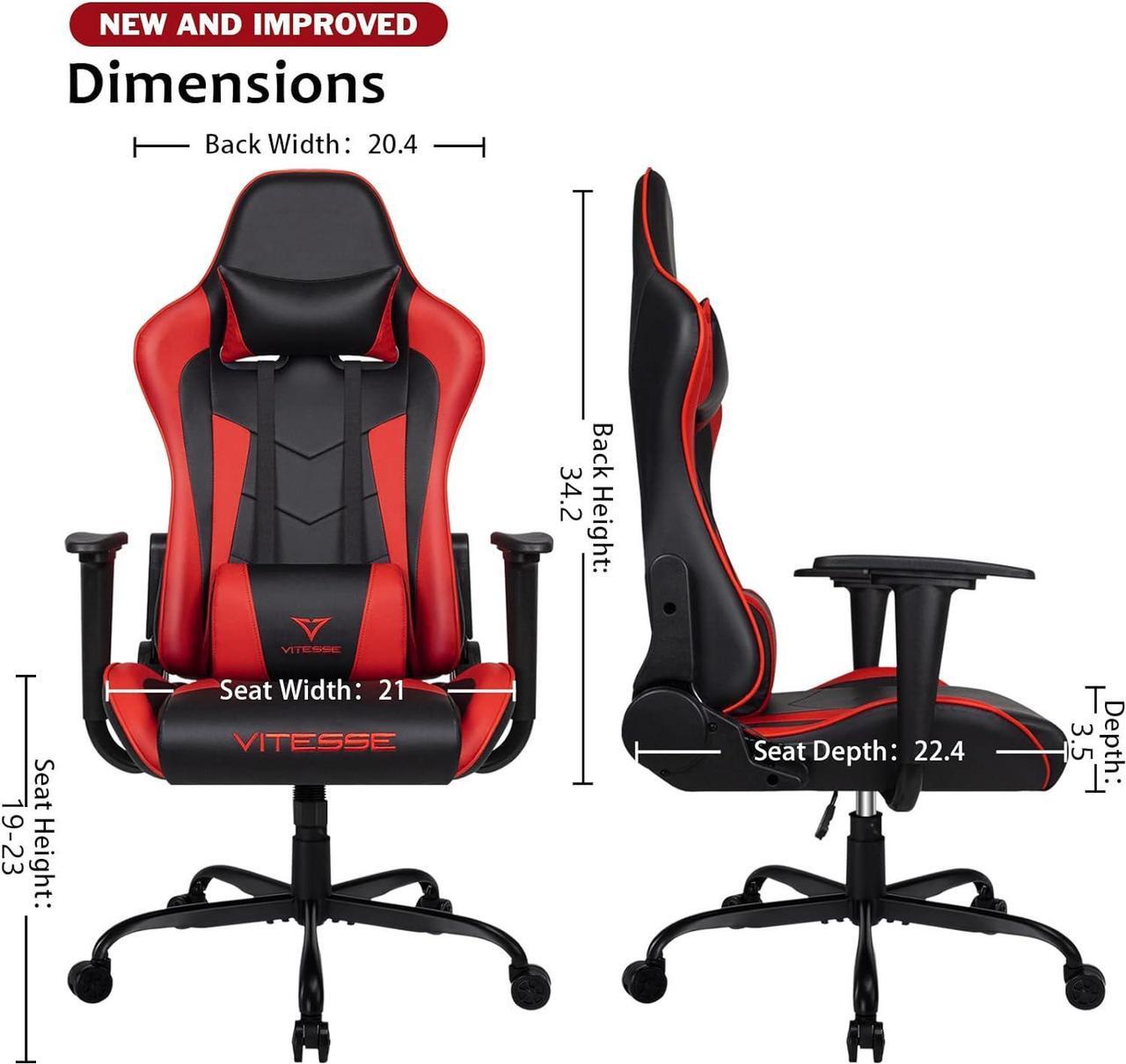 Alt view image 3 of 7 - VITESSE Ergonomic Red Gaming Chair for Adults, 330 lbs PC Computer Chair, Racing Office Chair, Silla Gamer Height Adjustable Swivel Chair with Lumbar Support and Headrest