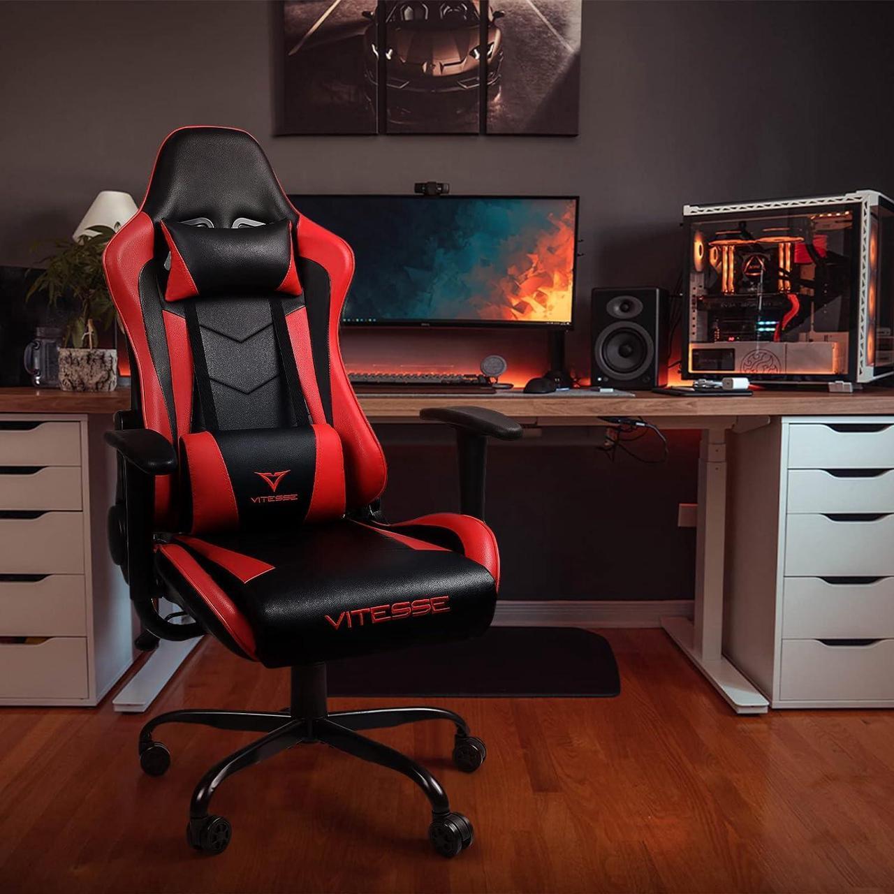 Alt view image 2 of 7 - VITESSE Ergonomic Red Gaming Chair for Adults, 330 lbs PC Computer Chair, Racing Office Chair, Silla Gamer Height Adjustable Swivel Chair with Lumbar Support and Headrest