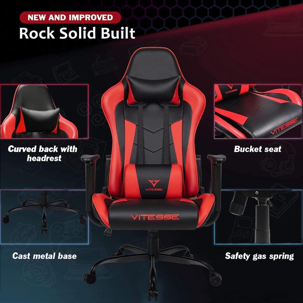 Alt view image 6 of 7 - VITESSE Ergonomic Red Gaming Chair for Adults, 330 lbs PC Computer Chair, Racing Office Chair, Silla Gamer Height Adjustable Swivel Chair with Lumbar Support and Headrest