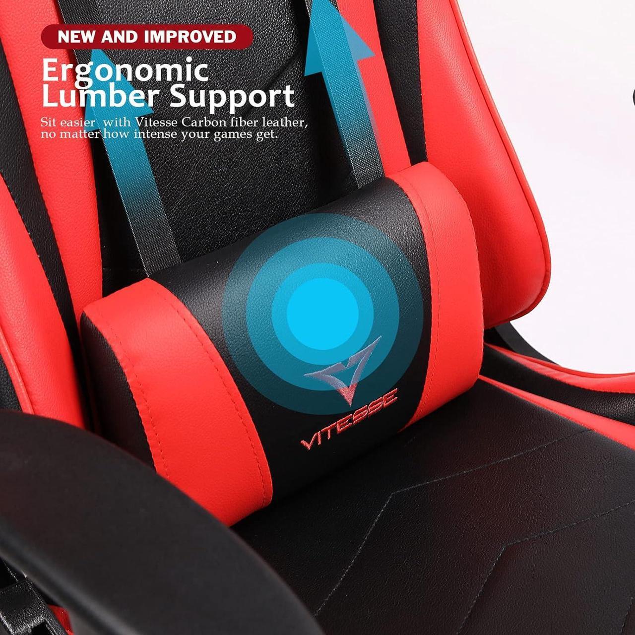 Alt view image 5 of 7 - VITESSE Ergonomic Red Gaming Chair for Adults, 330 lbs PC Computer Chair, Racing Office Chair, Silla Gamer Height Adjustable Swivel Chair with Lumbar Support and Headrest