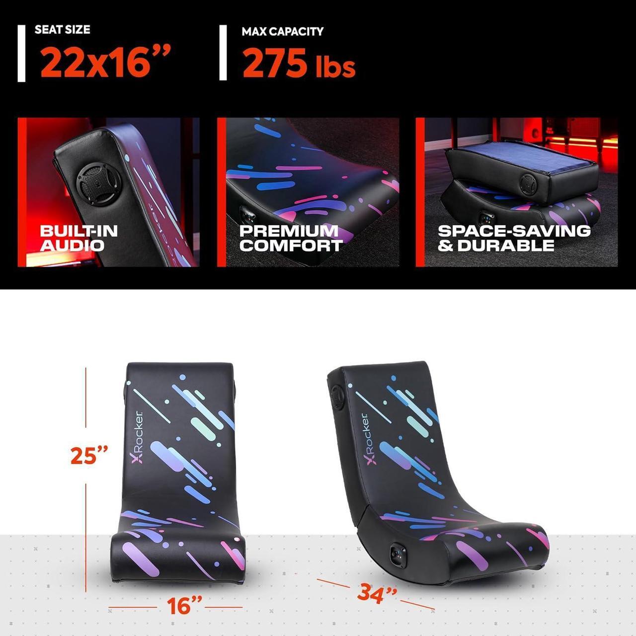 Alt view image 2 of 7 - X Rocker Gaming Chair Galaxy Floor Rocker 2.0 BT Printed PU, 33.46" x 16.14" x 25.59", Black
