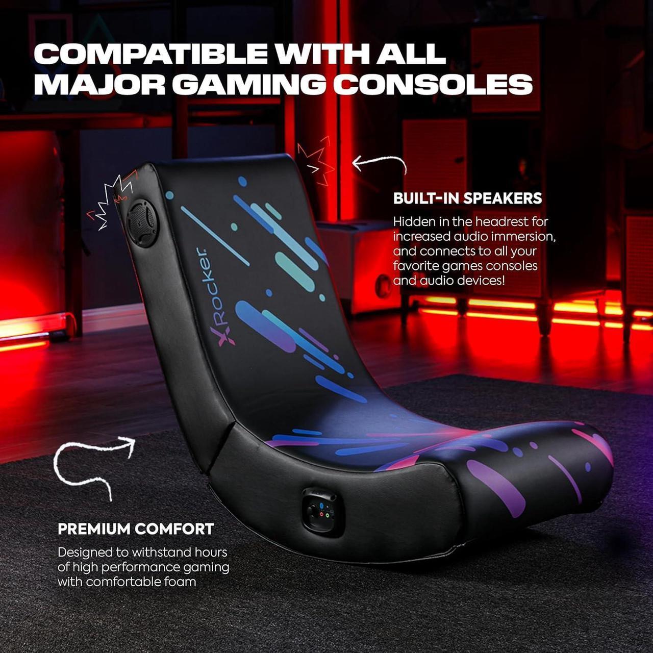 Alt view image 6 of 7 - X Rocker Gaming Chair Galaxy Floor Rocker 2.0 BT Printed PU, 33.46" x 16.14" x 25.59", Black