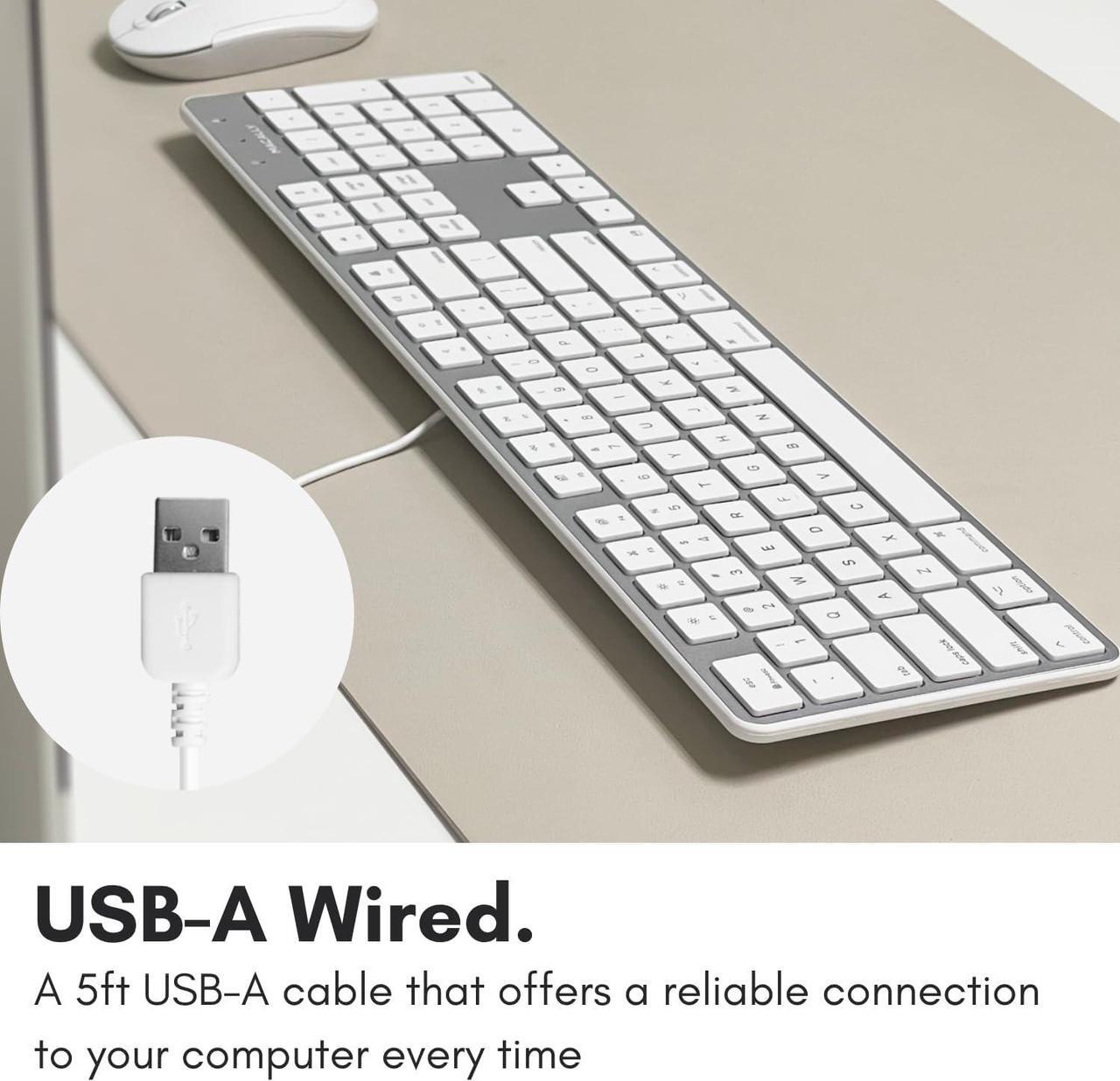 Alt view image 3 of 7 - Macally Ultra-Slim USB Wired Keyboard with Number Keypad for Apple Mac Pro, MacBook Pro/Air, iMac, Mac Mini, Laptop Computers, Windows Desktop PC Laptops, Silver (SLIMKEYPROA)