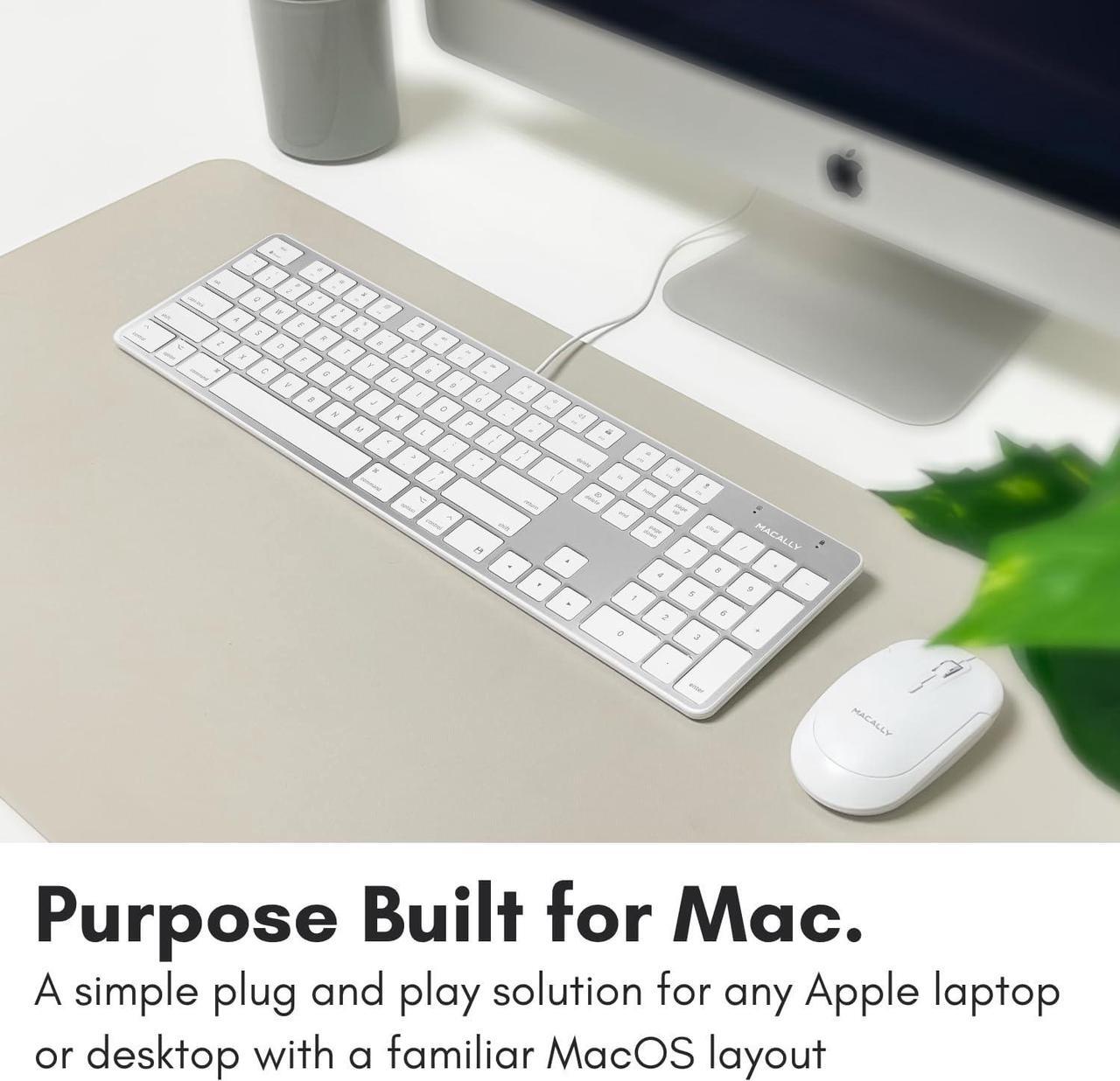 Alt view image 2 of 7 - Macally Ultra-Slim USB Wired Keyboard with Number Keypad for Apple Mac Pro, MacBook Pro/Air, iMac, Mac Mini, Laptop Computers, Windows Desktop PC Laptops, Silver (SLIMKEYPROA)
