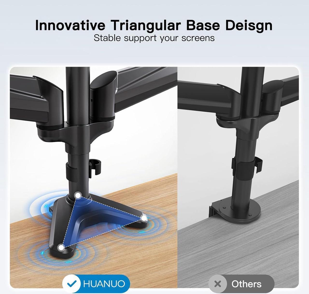 Alt view image 5 of 7 - HUANUO Triple Monitor Mount for 17 to 32 inch Screens, Gas Spring Adjustment Triple Monitor Stand with Swivel, Tilt, Rotation, Clamp & Grommet Kit (Black)