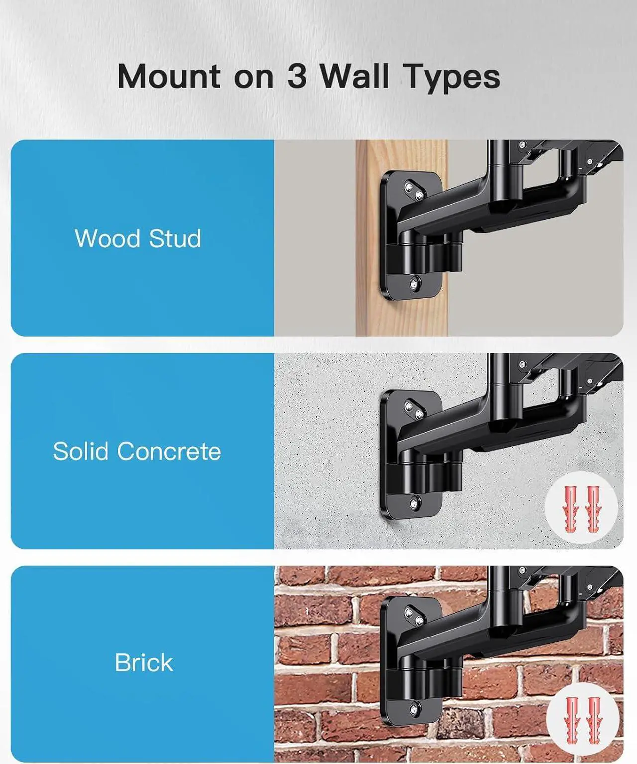 Alt view image 7 of 7 - HUANUO Dual Monitor Wall Mount for 17 to 32 Inch Screen, Wall Mount Monitor Arm for 2 Monitors, Each Holds Up to 17.6lbs, Full Motion Wall Monitor Mount with Tilt Rotate Swivel, VESA 75x75 or 100x100