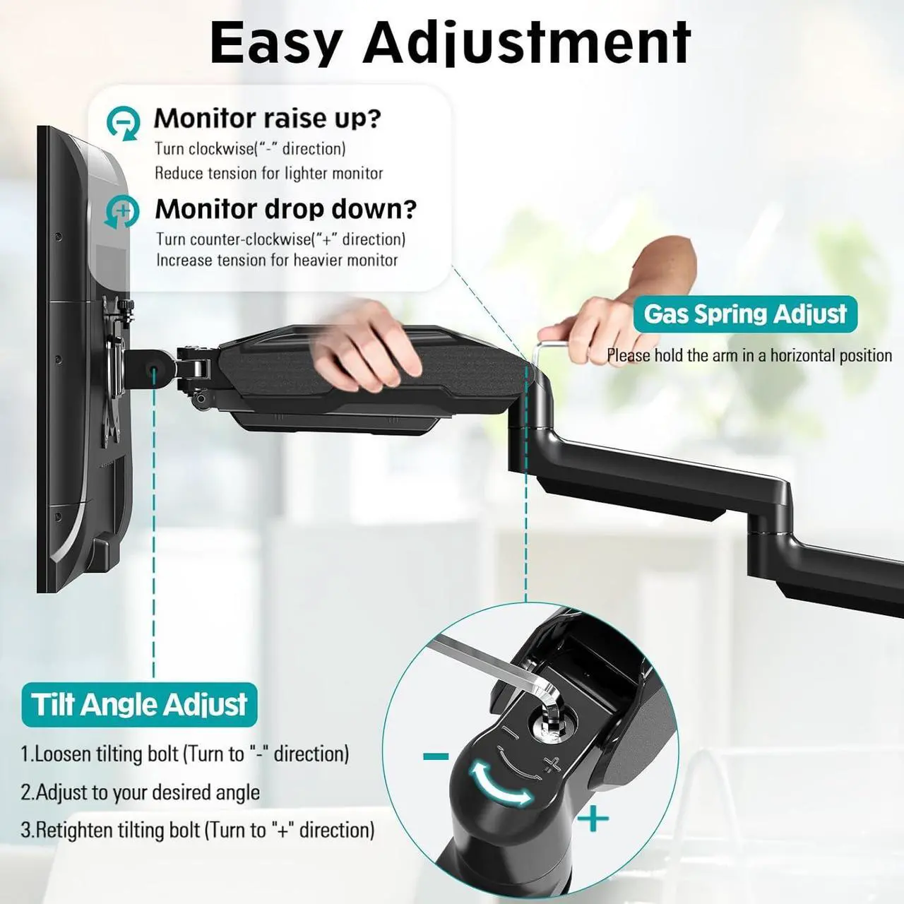 Alt view image 2 of 7 - MOUNT PRO Triple Monitor Desk Mount - Articulating Gas Spring Monitor Arm, Removable with Clamp and Grommet Base - Fits 13 to 27 Inch LCD Computer Monitors, VESA 75x75, 100x100