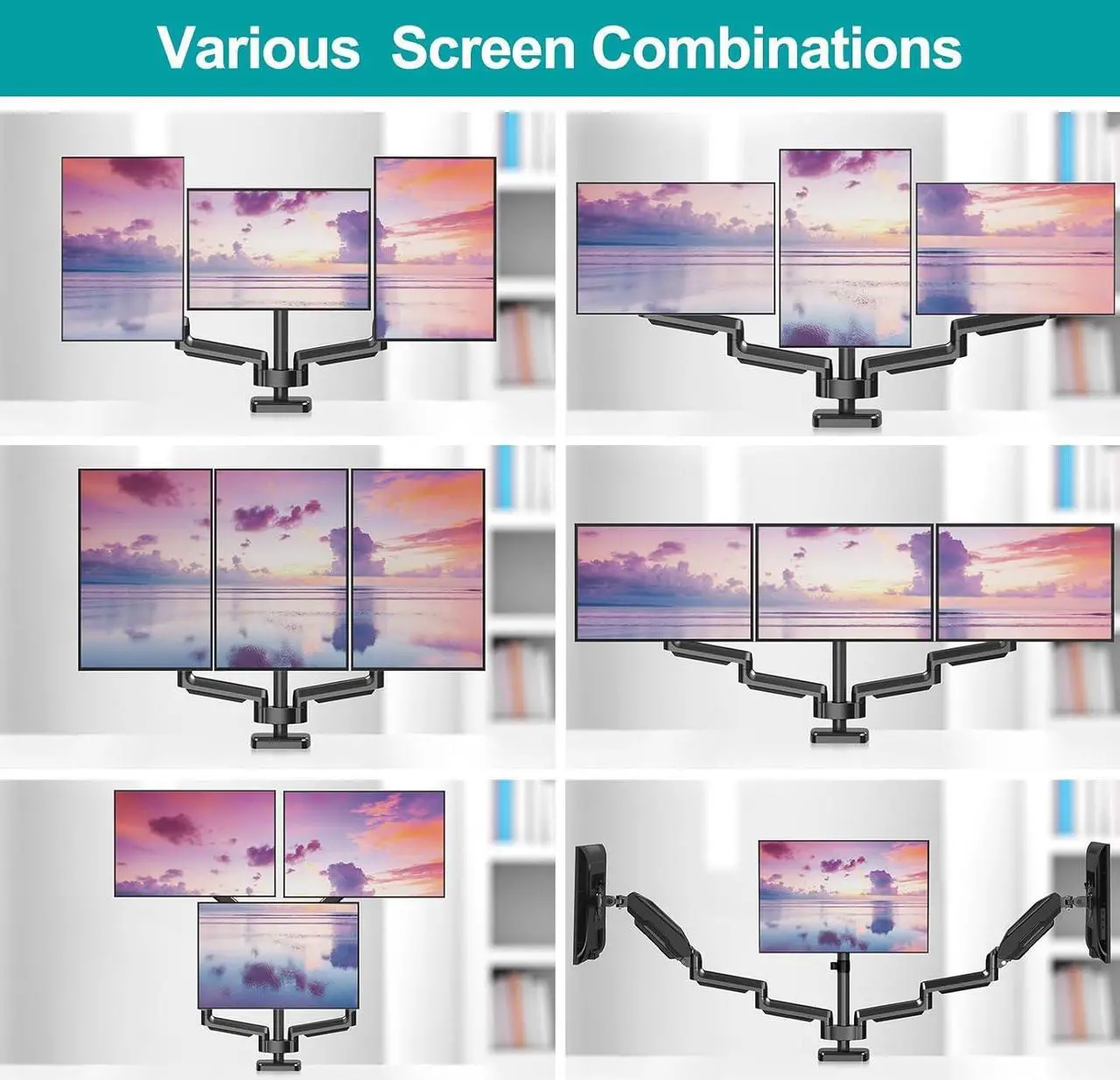 Alt view image 4 of 7 - MOUNT PRO Triple Monitor Desk Mount - Articulating Gas Spring Monitor Arm, Removable with Clamp and Grommet Base - Fits 13 to 27 Inch LCD Computer Monitors, VESA 75x75, 100x100