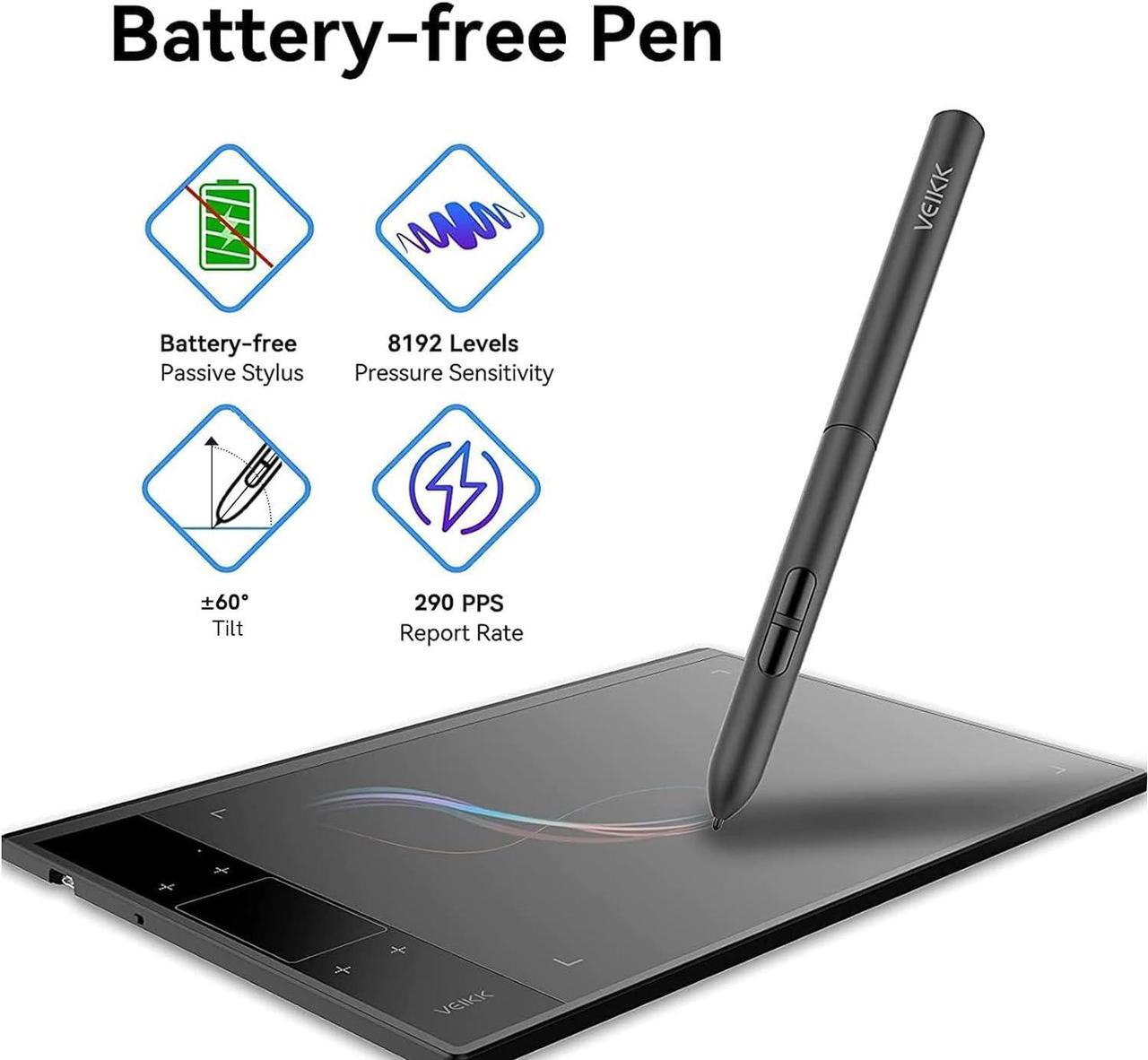 Alt view image 4 of 7 - VEIKK A30 V2 Drawing Tablet 10x6 Inch Graphics Tablet with Battery-Free Pen and 8192 Professional Levels Pressure