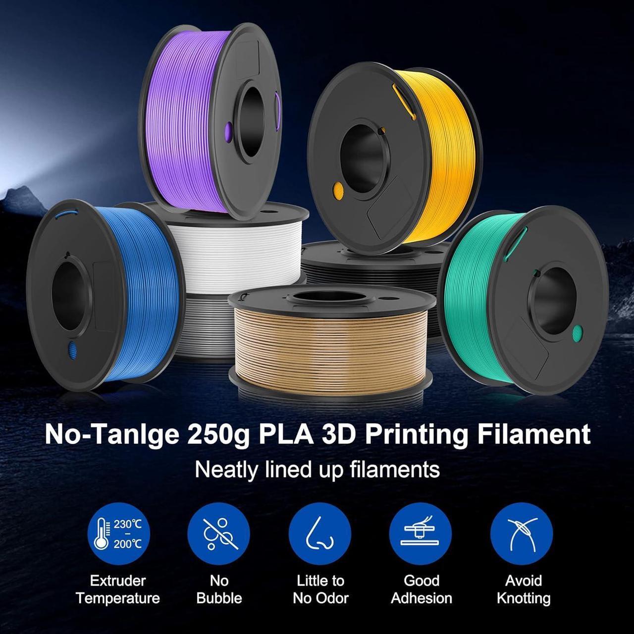 Alt view image 3 of 7 - SUNLU 3D Printer Filament, Neatly Wound 250G Spool PLA Filament Bundle, 1.75mm PLA Filament Muticolor, High Compatiblity, 8 Rolls, Black+White+Grey+Burlywood+Purple+Bluegrey+GrassGreen+PureYellow