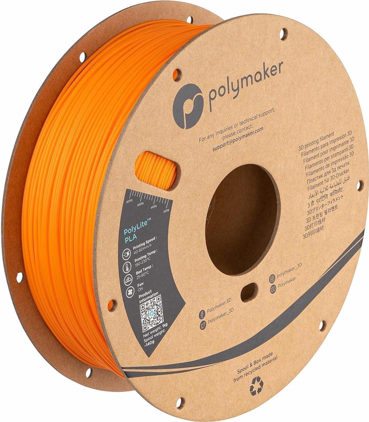 Main image of Polymaker PLA Filament 1.75mm, Orange PLA 3D Printer Filament 1.75 1kg - PolyLite 1.75 PLA Filament Orange 3D Printing Filament, Dimensional Accuracy +/- 0.03mm, Compatible with Most 3D Printers