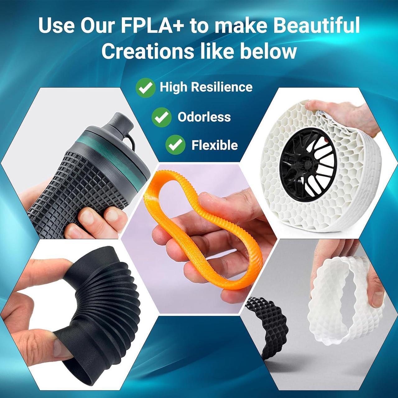 Alt view image 6 of 7 - Flexible PLA Filament 1.75mm,Flexible 3D Printer PLA 1kg/2.2lb Spool, Better Than TPU,89A Shore Hardness,Patent Formula,Compatible Bowden Extruder,with Filament Storage Bags, FPLA Black