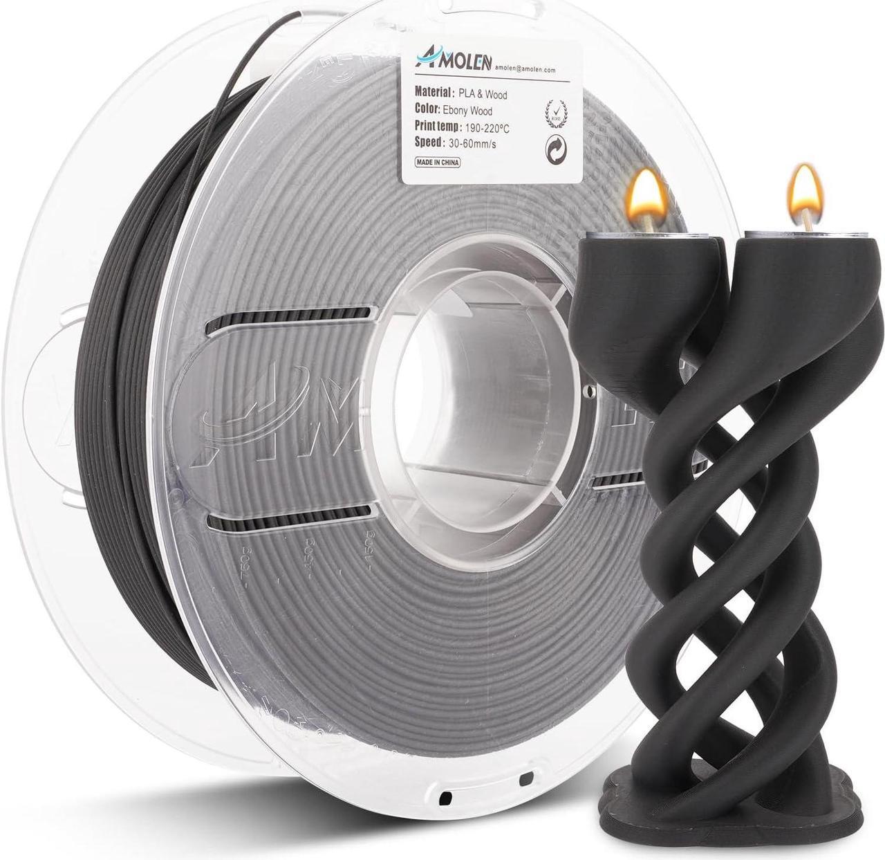 Main image of AMOLEN 3D Printer Filament, Ebony Wood PLA Filament 1.75mm, 3D Printing Filament with 20% Real Wood Fiber,1kg