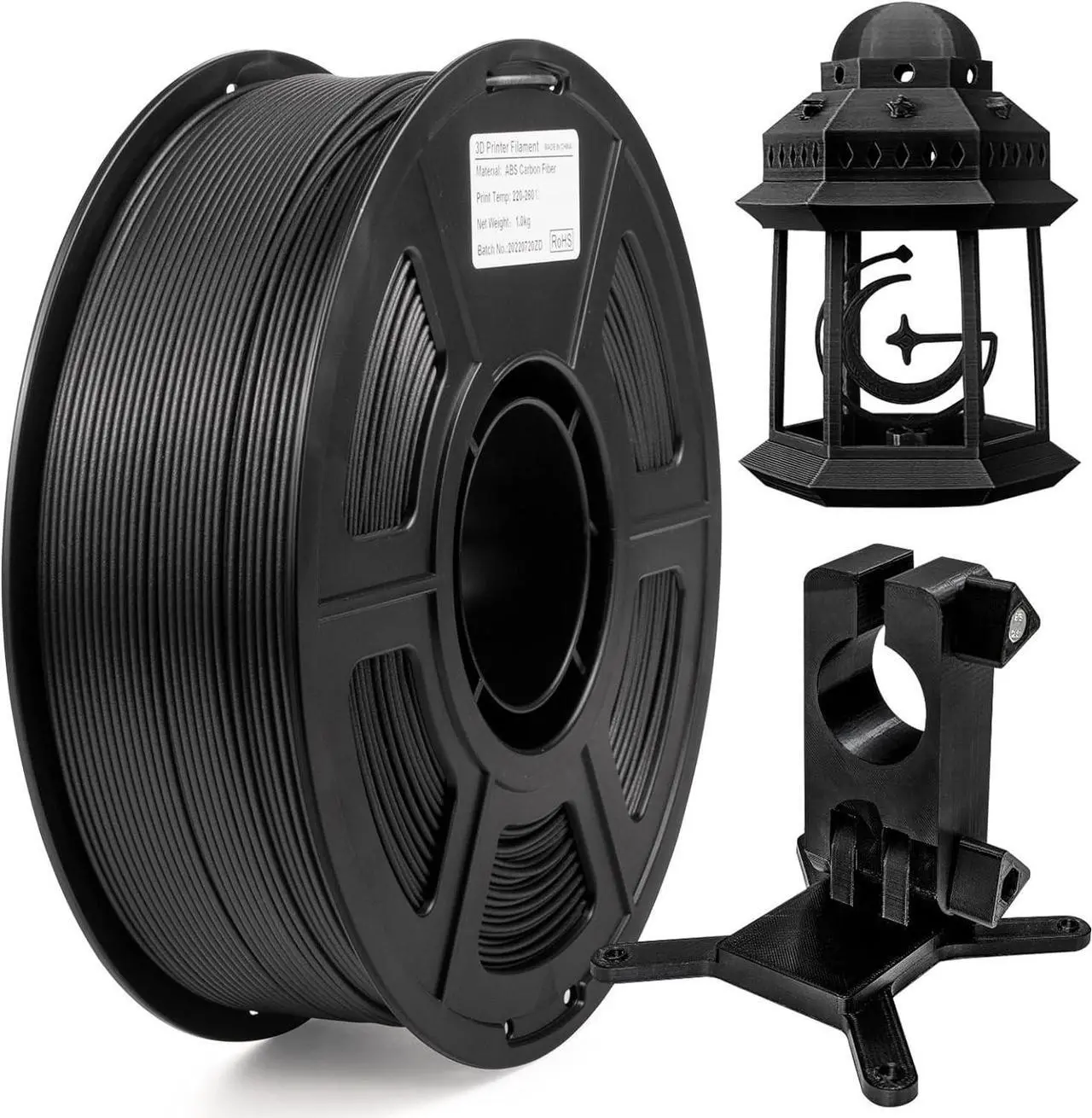 Main image of Carbon Fiber ABS Filament 1.75mm, High-Strength, Heat-Resistant & Lightweight ABS-CF 3D Printer Filament, Strong Carbon Fiber Filament ABS Filament 1kg (2.2lbs) Spool, Black