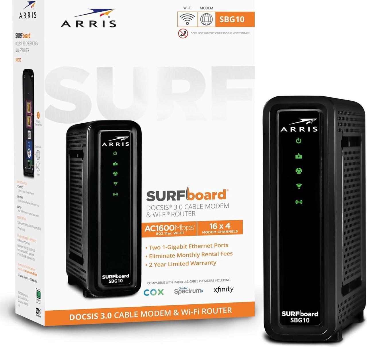 Alt view image 4 of 6 - ARRIS (SBG10) - Cable Modem Router Combo - Fast DOCSIS 3.0 16 x 4 Gigabit & AC1600 WiFi, For Comcast Xfinity, Cox, [Does not work with Spectrum], 400 Mbps Max Internet Speeds