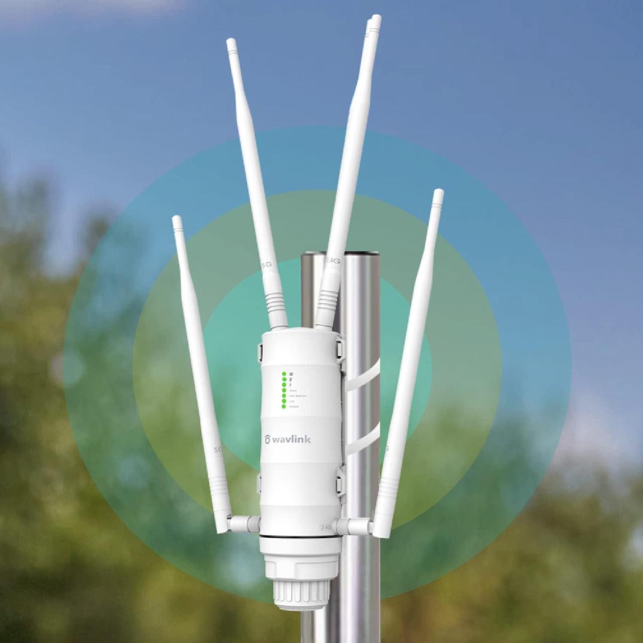Main image of WAVLINK AC1200 Outdoor WiFi Extender Weatherproof, Outdoor Access Point with PoE | Dual Band 2.4GHz 5GHz | Up to 64 Connections | Detachable Antennas | Router/AP/Repeater Modes for Backyard, Garage