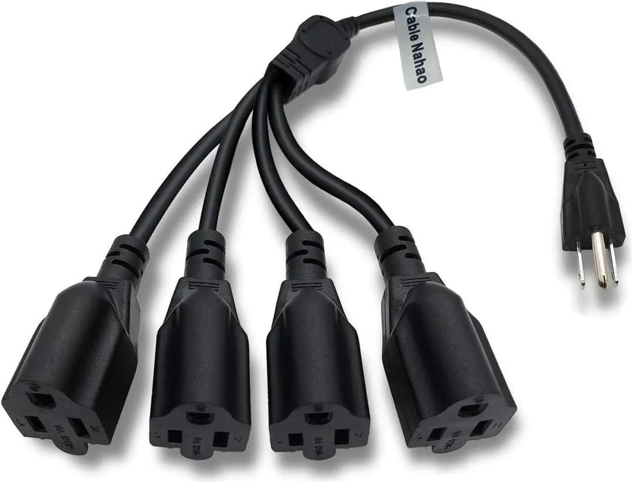 Main image of 3 Prong 1 to 4 Outlet Power Cord Splitter Cord,Indoor Outdoor Cable Strip Outlet Saver,Power Extension Cable,SJT 16AWG,UL Approved for Computer, LED Stage Light(20 Inch, Black)
