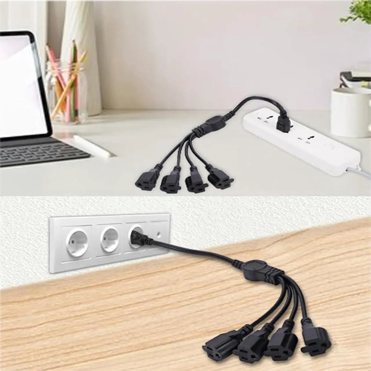Alt view image 5 of 6 - 3 Prong 1 to 4 Outlet Power Cord Splitter Cord,Indoor Outdoor Cable Strip Outlet Saver,Power Extension Cable,SJT 16AWG,UL Approved for Computer, LED Stage Light(20 Inch, Black)