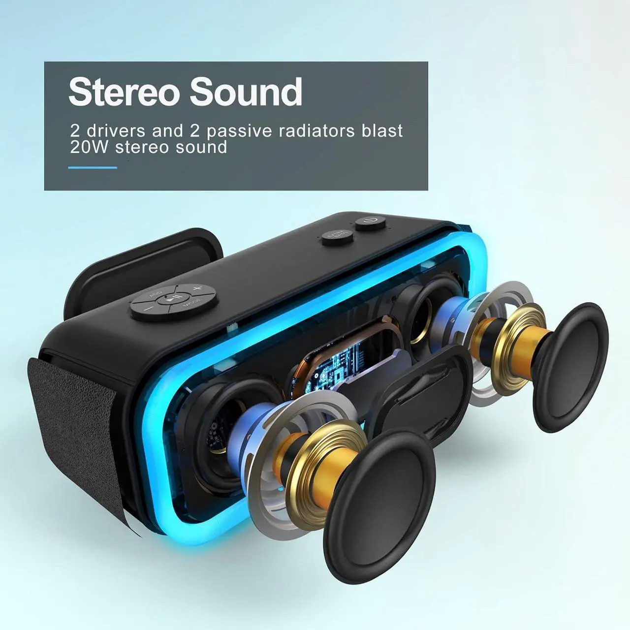 Alt view image 2 of 7 - DOSS SoundBox Pro Bluetooth Speaker with 20W Stereo Sound, Active Extra Bass, IPX6 Waterproof, Bluetooth 5.0, TWS Pairing, Multi-Colors Lights, 20 Hrs Playtime, Portable Speaker for Beach, Outdoor