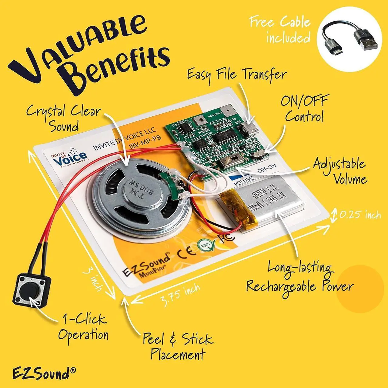 Alt view image 3 of 6 - Multiplay Push Button Recordable Sound Chip | Plays Multiple Recordings | Recordable Sound Module | Push Button Control | Card Sound Recorder | Card Voice Recorder | Custom Button Record