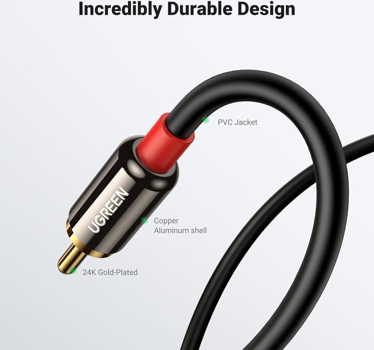 Alt view image 6 of 7 - UGREEN 3.5mm to RCA Cable, 10FT RCA Male to Aux Audio Adapter HiFi Sound Headphone Jack Adapter Metal Shell RCA Y Splitter RCA Auxiliary Cord 1/8 to RCA Connector for Phone Speaker MP3 Tablet HDTV