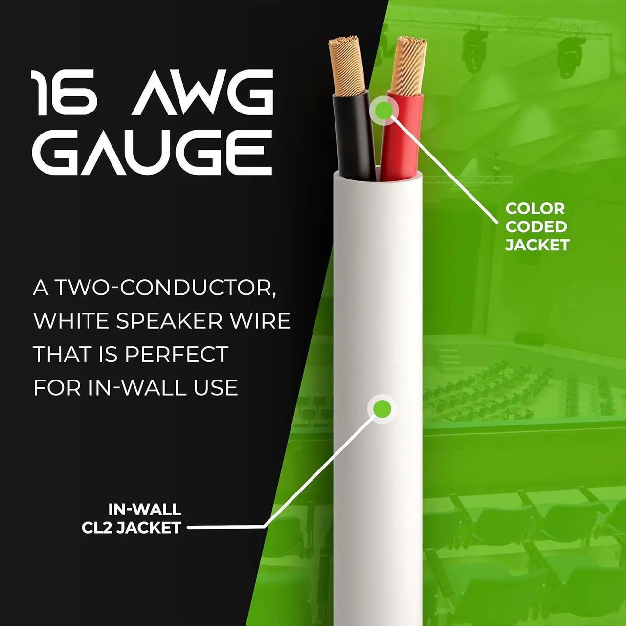 Alt view image 2 of 7 - GearIT 16/2 Speaker Wire (50 Feet) 16AWG Gauge - in Wall Audio Speaker Wire Cable / CL2 Rated / 2 Conductors - OFC Oxygen-Free Copper, White 50ft