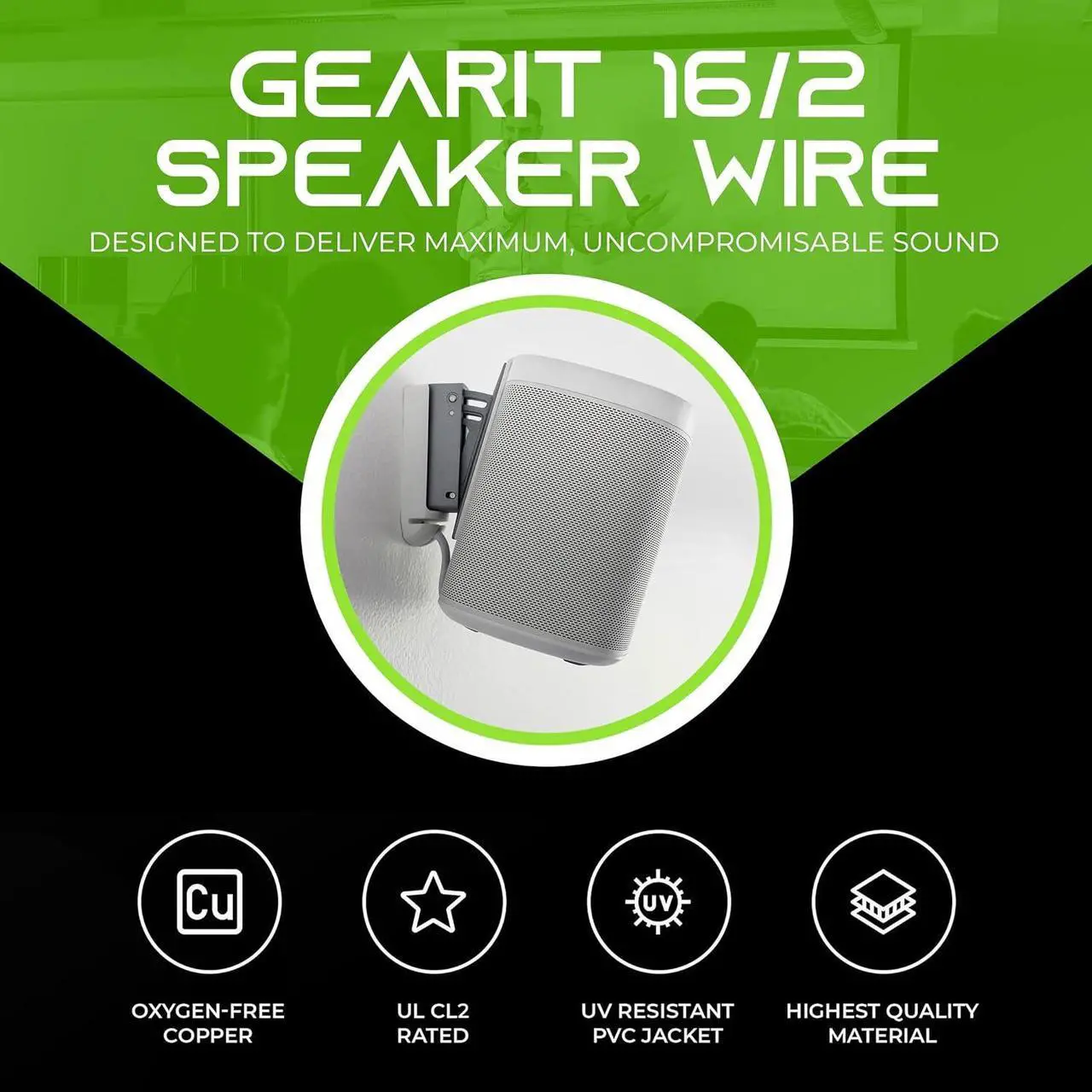 Alt view image 3 of 7 - GearIT 16/2 Speaker Wire (50 Feet) 16AWG Gauge - in Wall Audio Speaker Wire Cable / CL2 Rated / 2 Conductors - OFC Oxygen-Free Copper, White 50ft