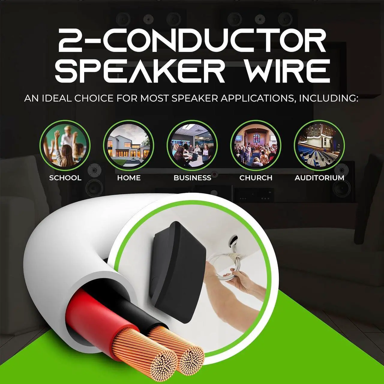 Alt view image 4 of 7 - GearIT 16/2 Speaker Wire (50 Feet) 16AWG Gauge - in Wall Audio Speaker Wire Cable / CL2 Rated / 2 Conductors - OFC Oxygen-Free Copper, White 50ft