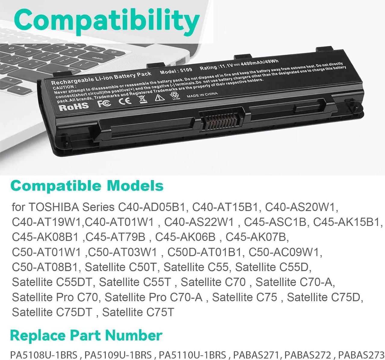 Alt view image 6 of 7 - PA5109U-1BRS PABAS272 Battery for Toshiba PABAS271 PABAS273 PA5110U-1BRS PA5108U-1BRS C55 A5300 C55-A5302 C55-A5308 C55-A5309 C55D-A5150 S75-A7334 C55D-A5381 C55-A5135 C55-A5172 C75D-A7223 L75-B7150