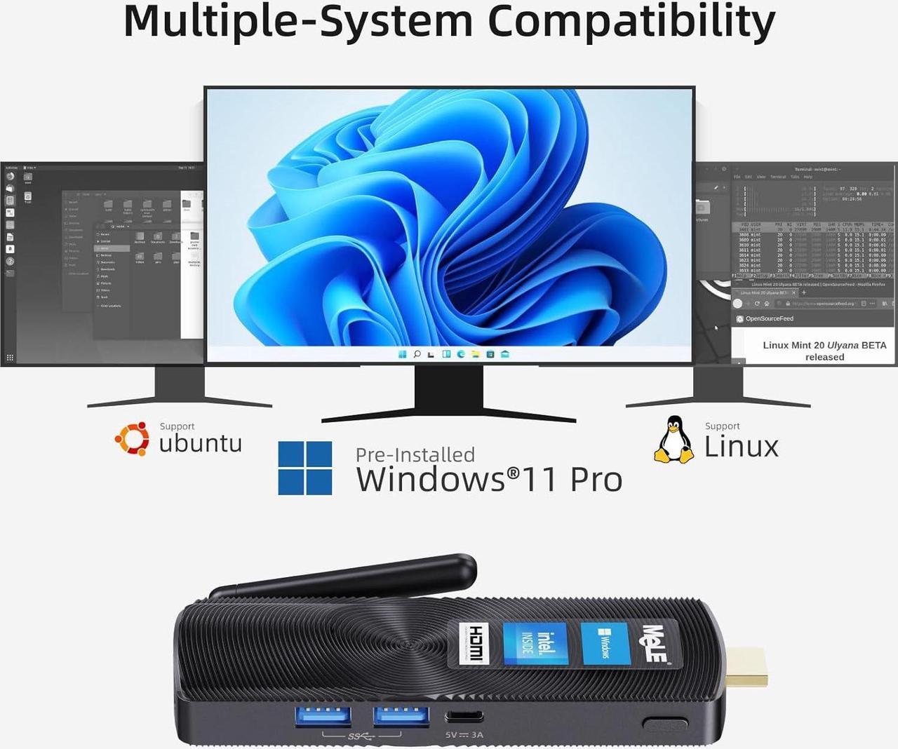 Alt view image 5 of 7 - MeLE PCG02 Fanless Mini PC Stick Windows 11 Pro Celeron J4125 8GB 128GB Micro Desktop Computer Stick Support HDMI 4K 60Hz Wi-Fi5 Gigabit Ethernet BT4.2 on Business Office Industrial IOT Media Home