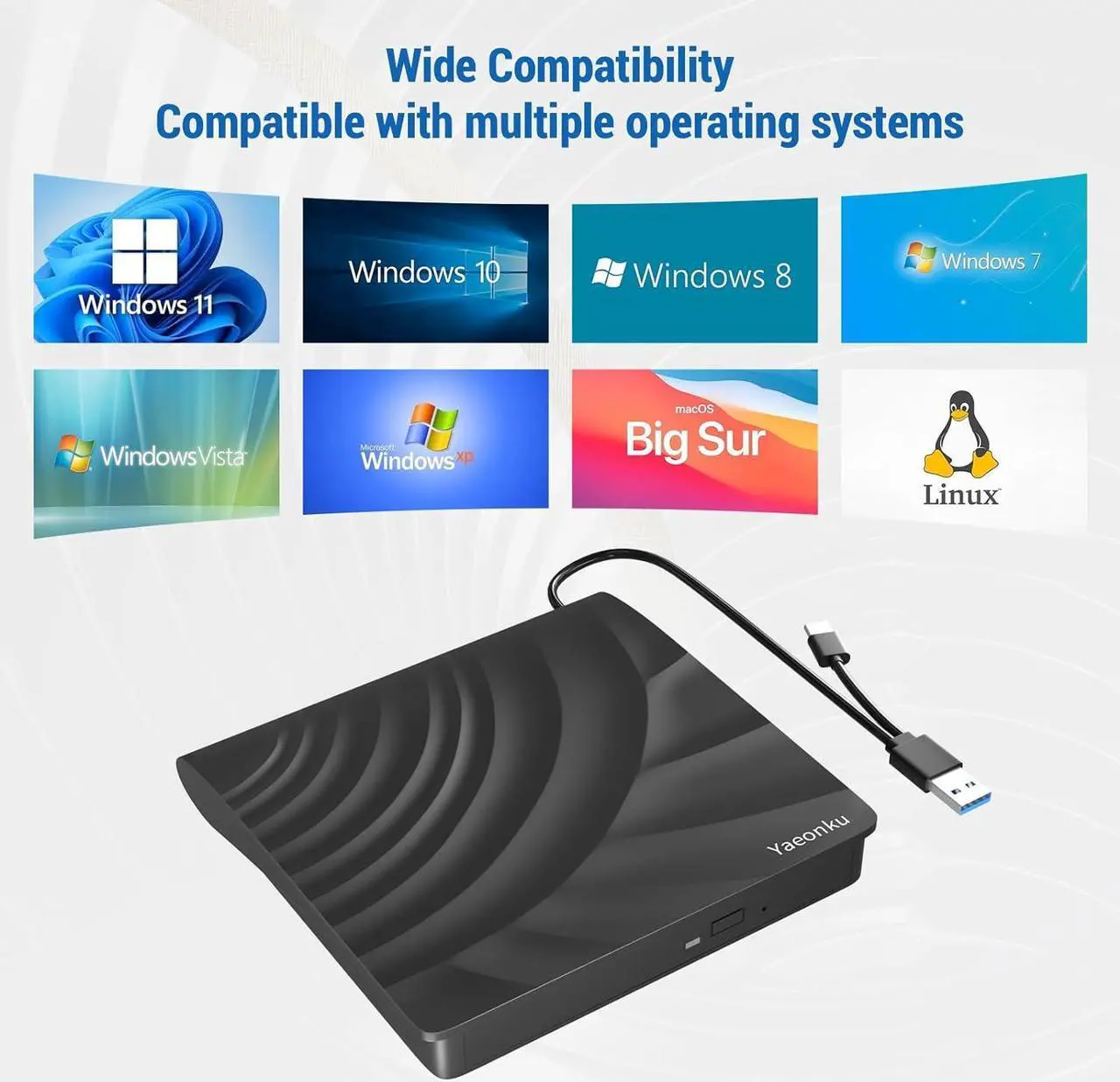 Alt view image 3 of 6 - External CD DVD Drive, USB 3.0 Type C CD/DVD +/-RW Portable Burner Player Reader Writer Optical CD ROM Disk Drive for Laptop PC Desktop iMac MacBook Pro/Air Windows XP/7/8/10/11 Mac OS Linux Vista7/8