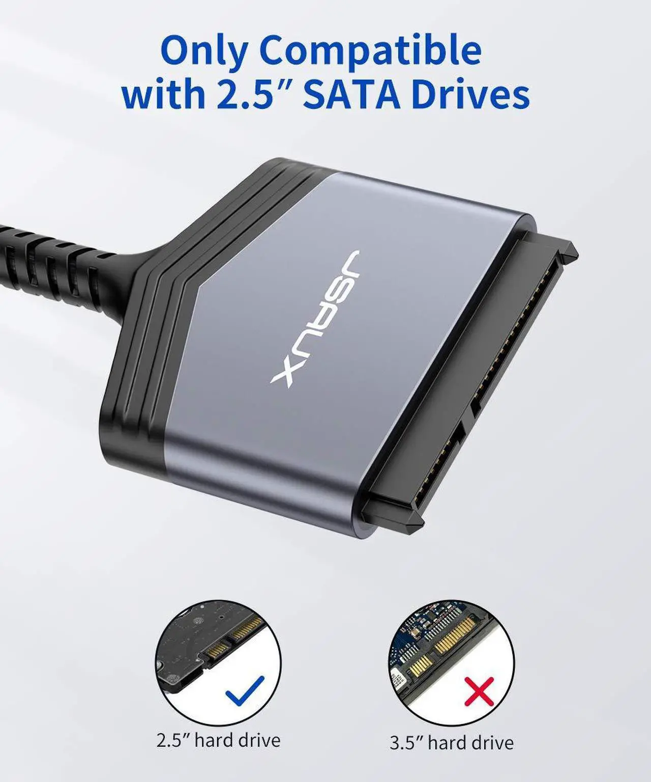 Alt view image 2 of 7 - JSAUX SATA to USB A Cable, USB A 3.0 to 2.5 SATA III Hard Drive Adapter Aluminum Shell Nylon Cord External Converter for SSD/HDD Data Transfer-Grey