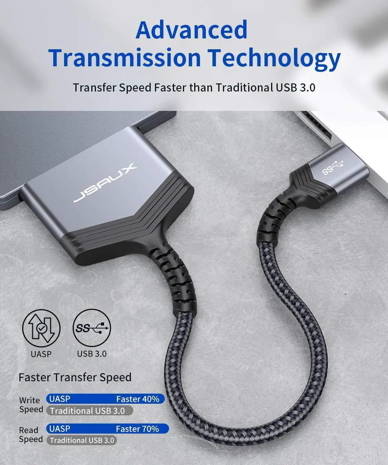 Alt view image 3 of 7 - JSAUX SATA to USB A Cable, USB A 3.0 to 2.5 SATA III Hard Drive Adapter Aluminum Shell Nylon Cord External Converter for SSD/HDD Data Transfer-Grey