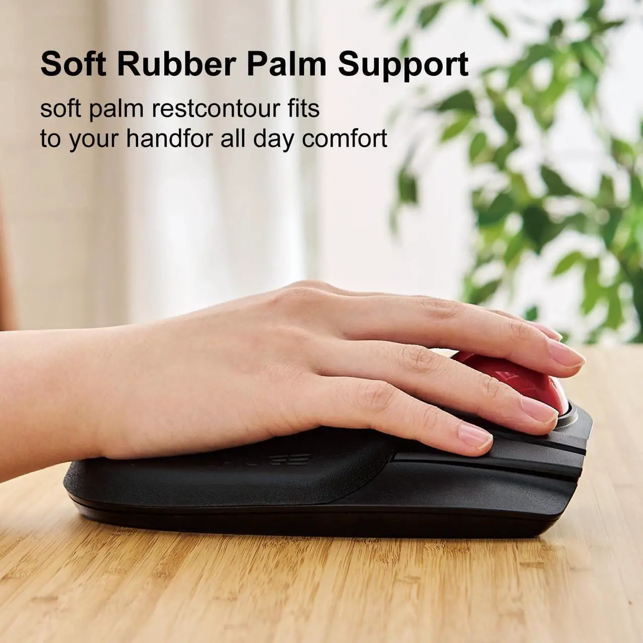 Alt view image 5 of 7 - ELECOM HUGE Trackball Mouse, 2.4GHz Wireless USB, Precise Finger Control, Customizable 8-Button, Gaming Optical Sensor, Large Soft Palm Rest, Smooth Red Ball, Window PC Mac Computer Laptop (M-HT1DRBK)