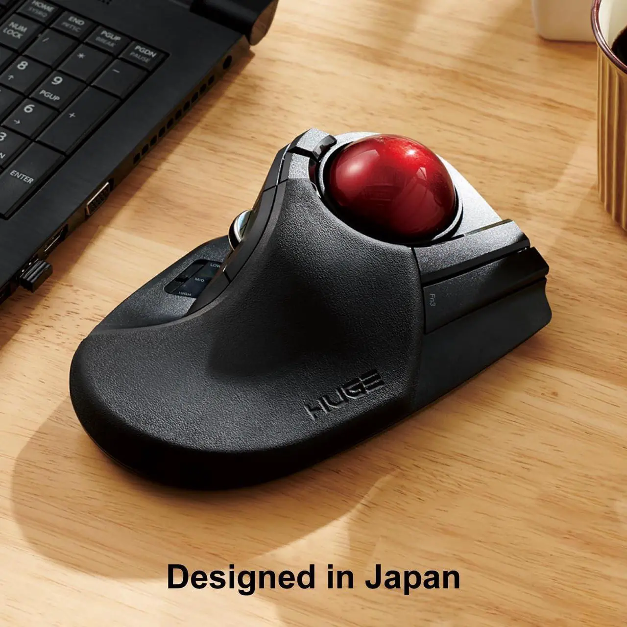Alt view image 7 of 7 - ELECOM HUGE Trackball Mouse, 2.4GHz Wireless USB, Precise Finger Control, Customizable 8-Button, Gaming Optical Sensor, Large Soft Palm Rest, Smooth Red Ball, Window PC Mac Computer Laptop (M-HT1DRBK)