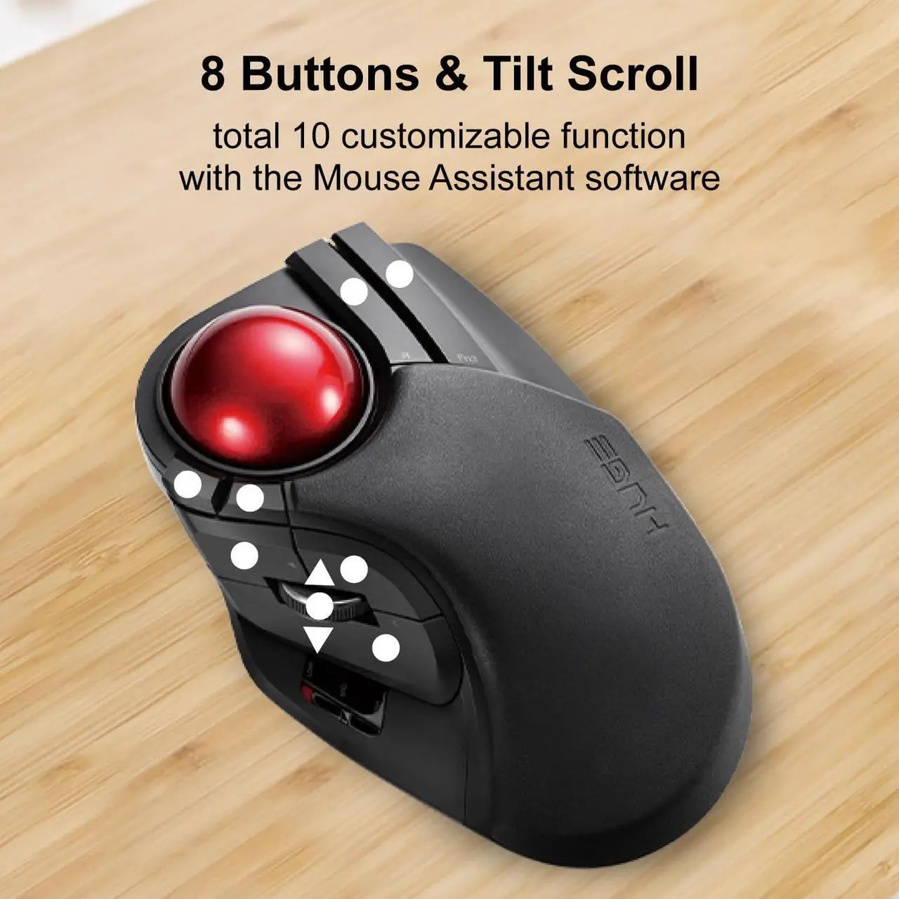 Alt view image 6 of 7 - ELECOM HUGE Trackball Mouse, 2.4GHz Wireless USB, Precise Finger Control, Customizable 8-Button, Gaming Optical Sensor, Large Soft Palm Rest, Smooth Red Ball, Window PC Mac Computer Laptop (M-HT1DRBK)