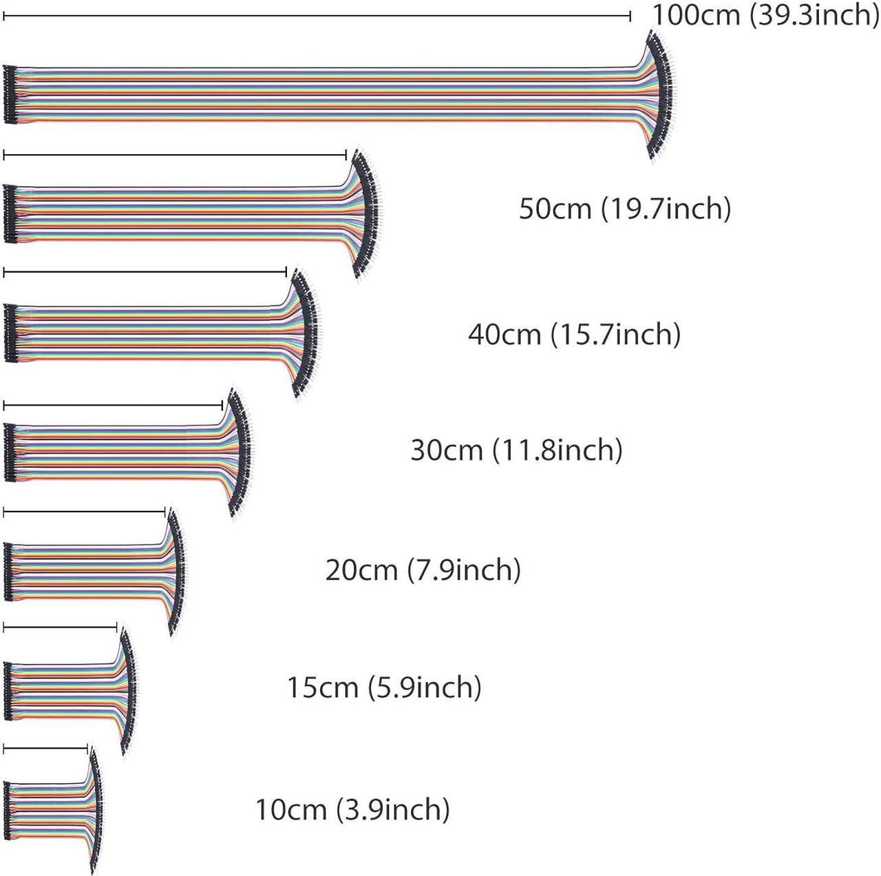 Alt view image 5 of 6 - 120pcs 50cm Breadboard Jumper Wires Assorted Kit,10cm 15cm 20cm 30cm 40cm 100cm Optional Dupont Wire 19.7 inch Male to Female Male to Male Female to Female Multicolored Ribbon Cable