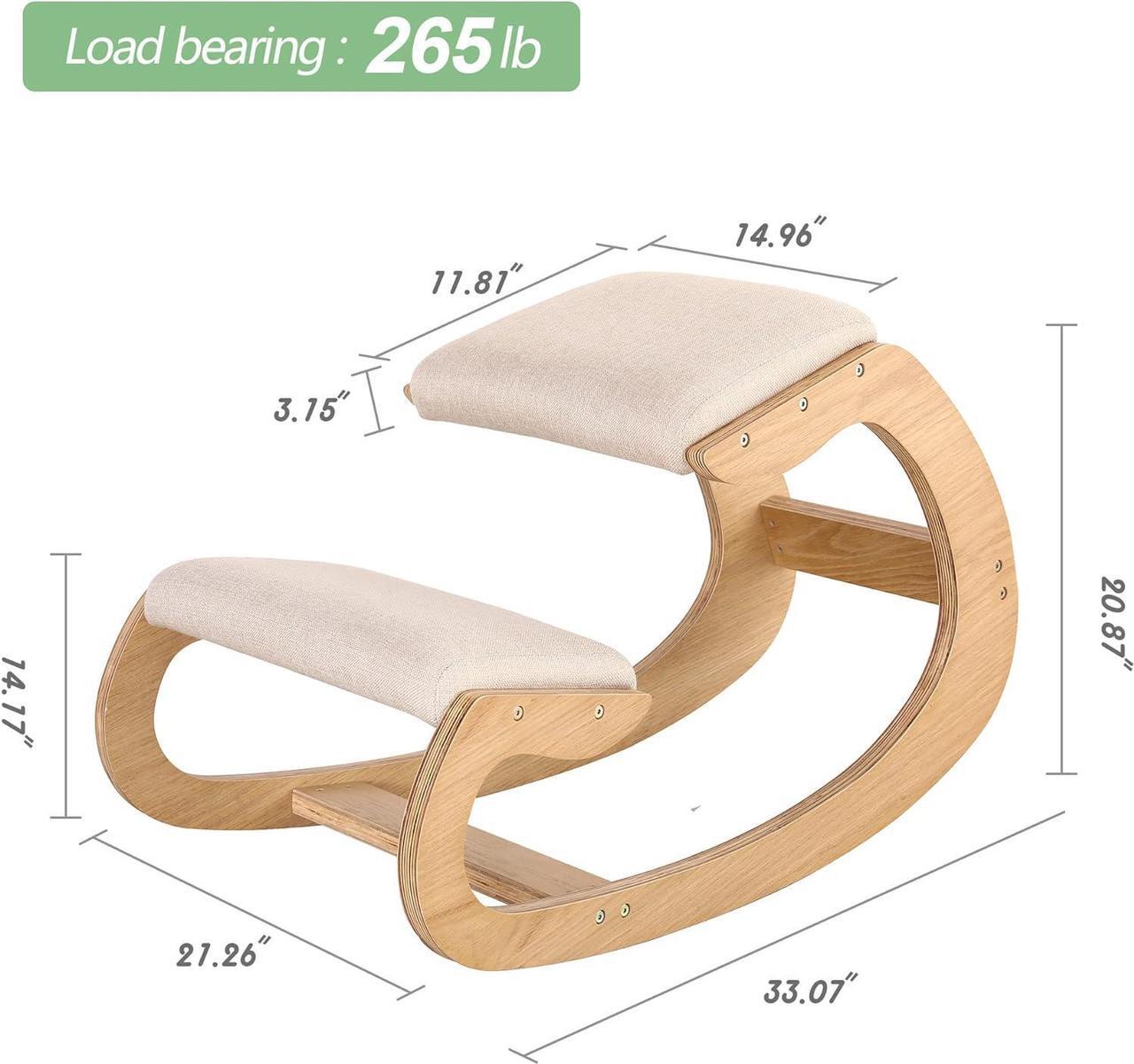 Alt view image 3 of 7 - Predawn Ergonomic Kneeling Chair,Rocking Knee Chair Upright Posture Chair for Home Office Meditation Wooden & Linen Cushion-Office Chair for Back Neck Pain Relief & Improving Posture (White Oak)