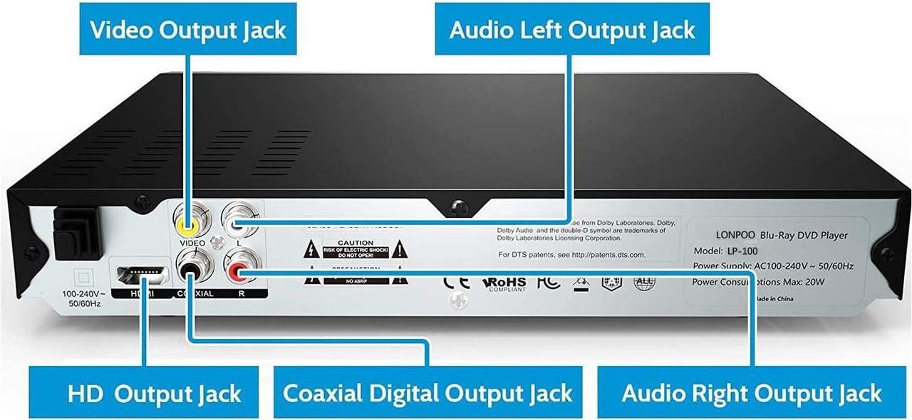 Alt view image 5 of 7 - Blu Ray DVD Player,Full HD Blu-ray Disc Player with Metal Enclosure,Easy Hook Up and User Friendly, 1080P Home Theater DVD Player with HDMI Output, Support HDD and USB Playback