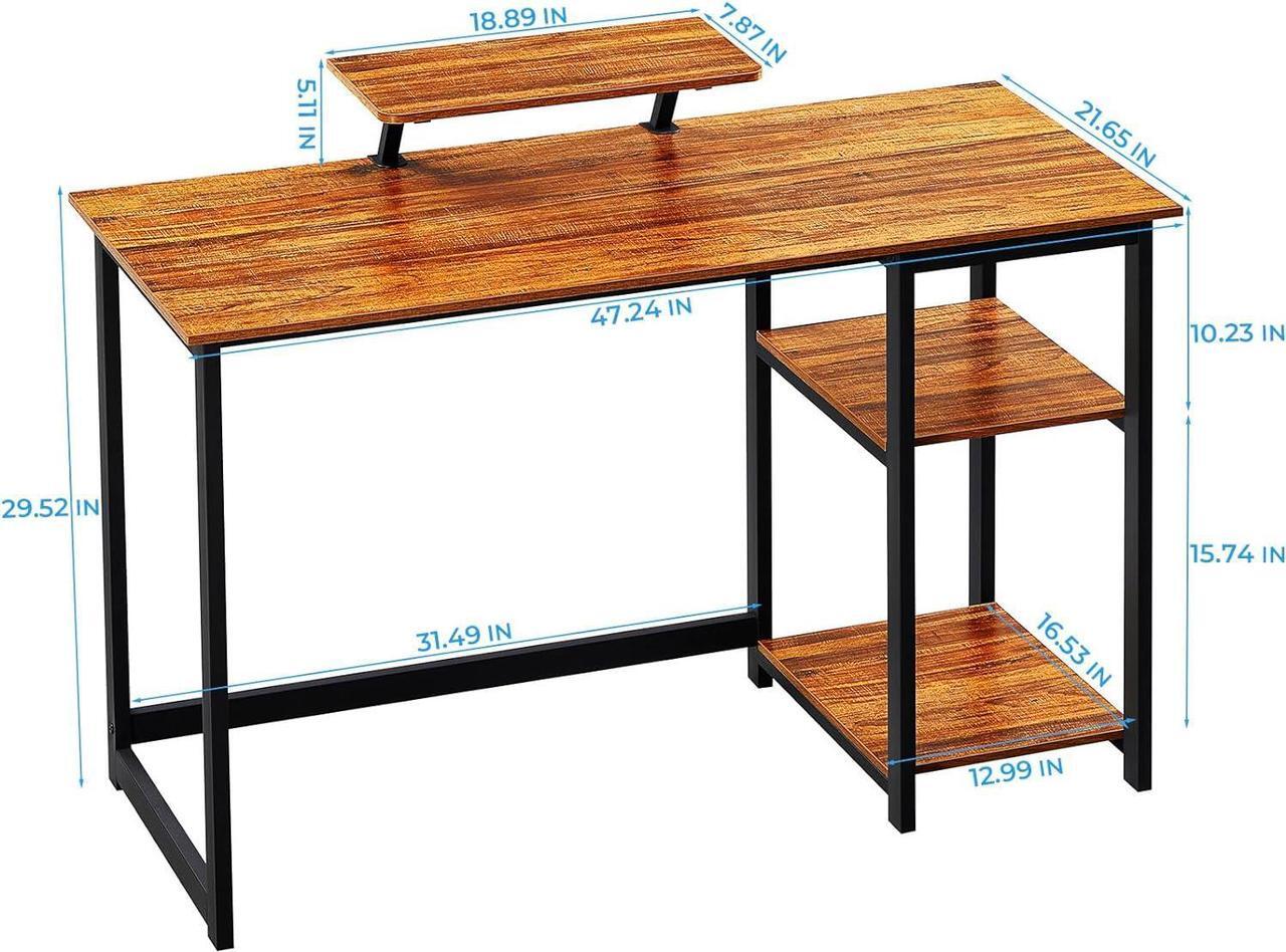 Alt view image 6 of 7 - GreenForest Computer Desk with Monitor Stand,47 inch Home Office Desk with Reversible Storage Shelves Modern Writing Study Work Table,Easy Assembly,Walnut