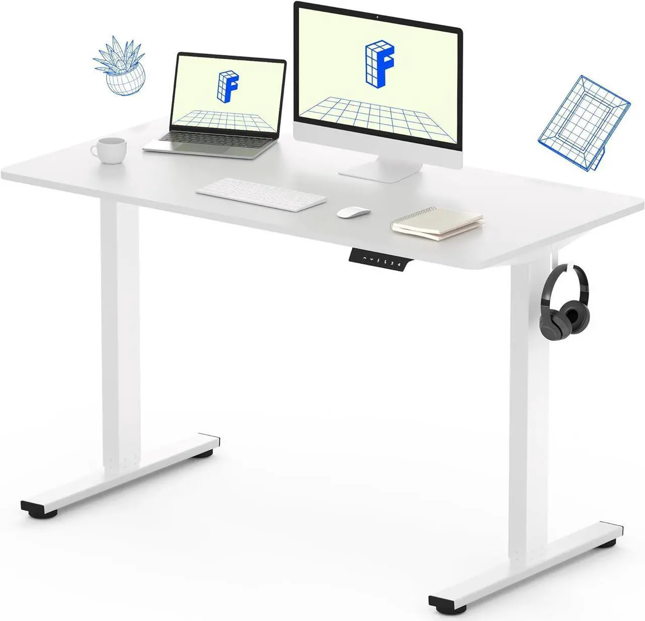 Main image of FLEXISPOT EN1 One-Piece Standing Desk, 48 x 24 Inches Solid Desktop Height Adjustable Desk, Electric Sit Stand Up Desk Home Office Desks (White Frame + White Desktop)