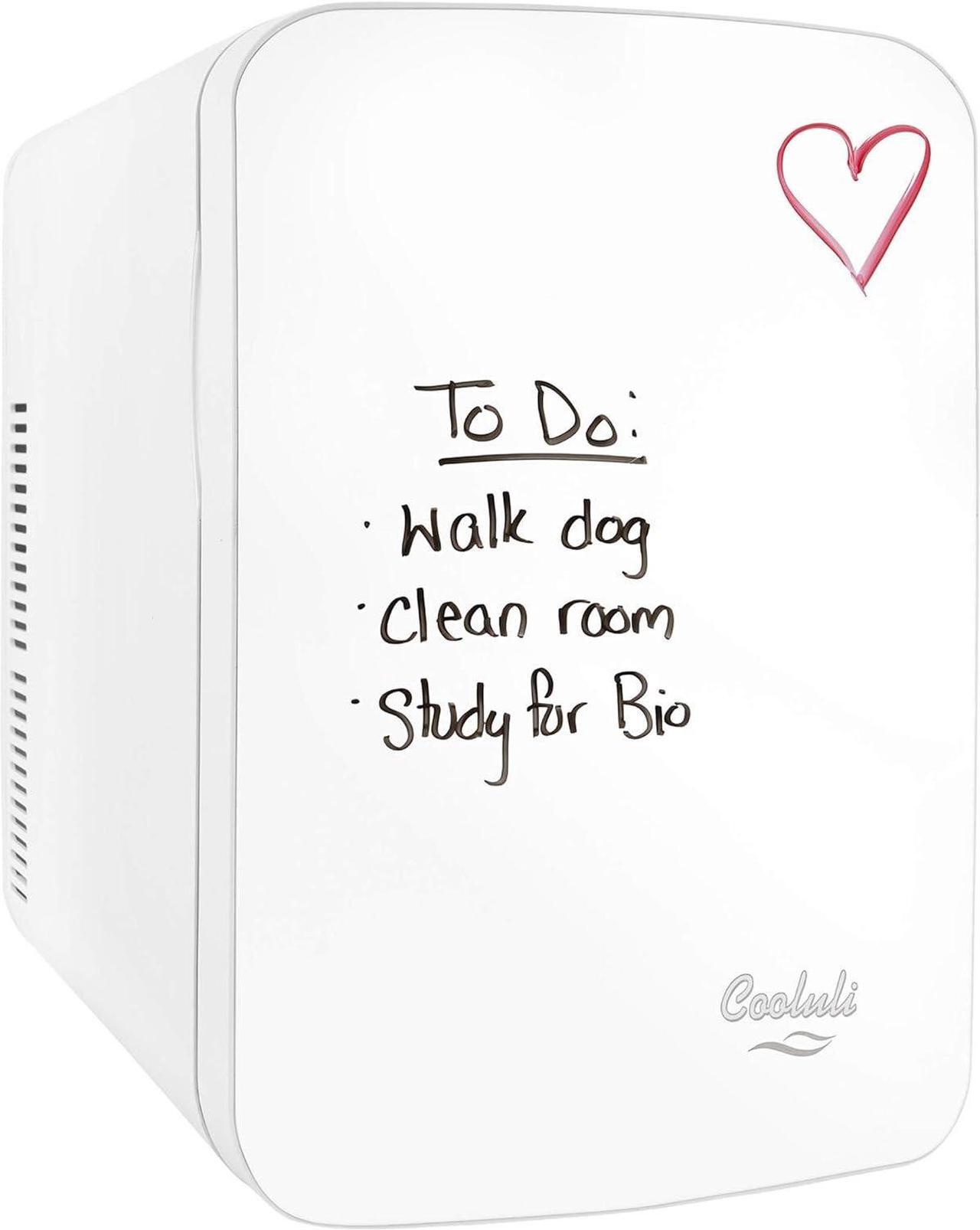 Main image of Cooluli Vibe Mini Fridge for Bedroom - With Cool Front Magnetic Whiteboard - 15L Portable Small Refrigerator for Travel, Car & Office Desk - Plug In Cooler & Warmer for Food, Drinks & Skincare (White)
